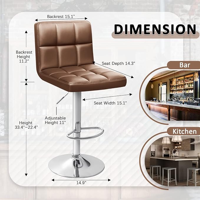 Homall Bar Stools Modern PU Leather Adjustable Swivel Barstools, Armless - Image 3