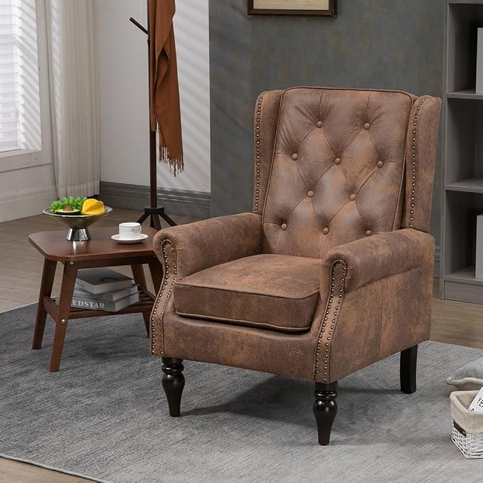 Mid-Century High Wingback Chair Set of 2, Microsuede Accent Chair Armchair - Image 2