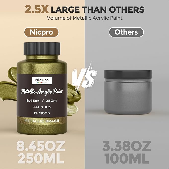 Nicpro Metallic Brass Acrylic Paint, 8.45oz/250ml Large Brass Leaf Paint - Image 6