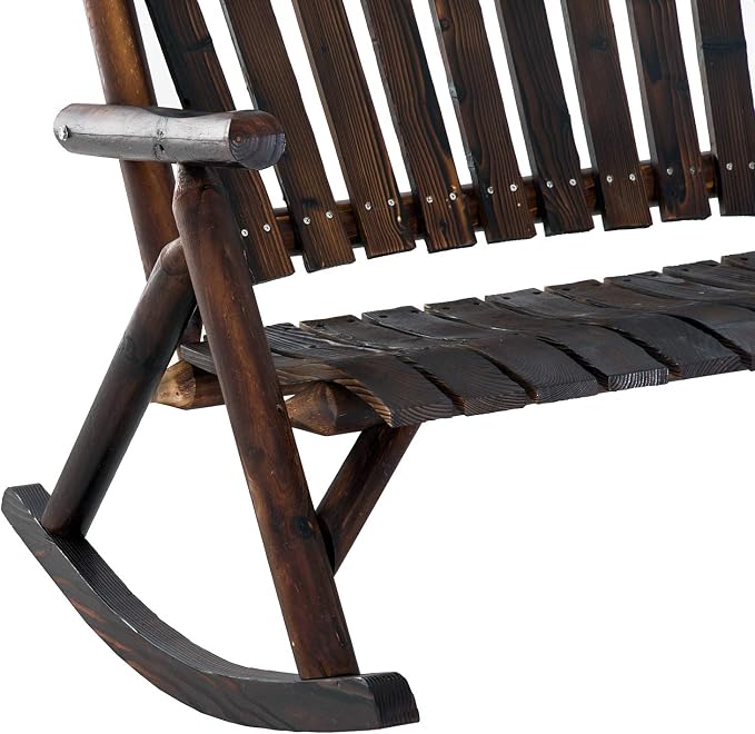 Outsunny Outdoor Wooden Rocking Chair, Double-Person Rustic Adirondack Rocker - Image 8