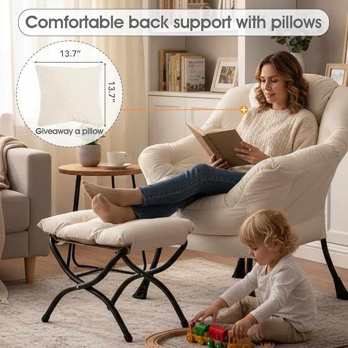 Lazy Chair with Ottoman, Large Accent Chair with Ottoman and a Throw Pillow - Image 5