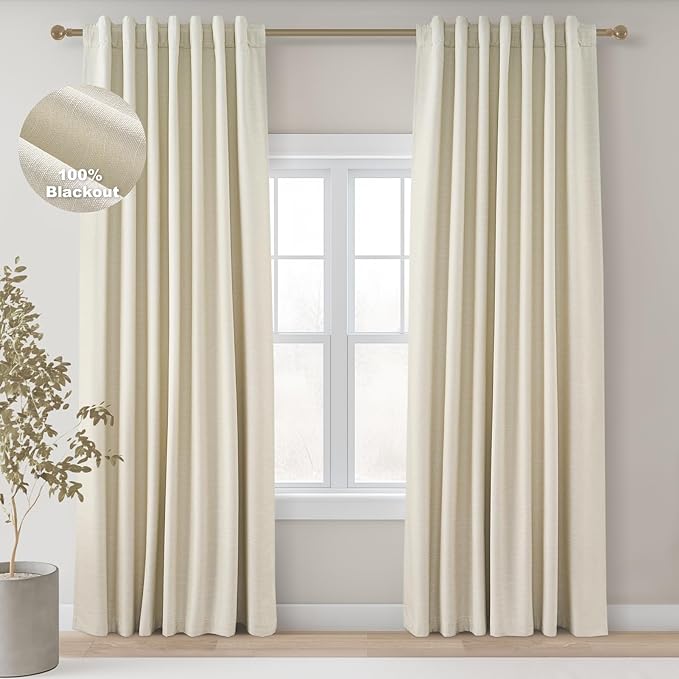 Topfinel 92 Inches Long Custom Black Out Drapery Panels, Rustic Burlap Textured by Topfinel