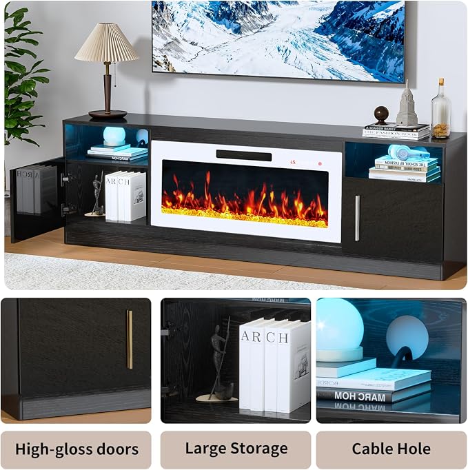 PRETZI Fireplace TV Stand with 36" Fireplace Up to 80" TVs, Remote Control - Image 6