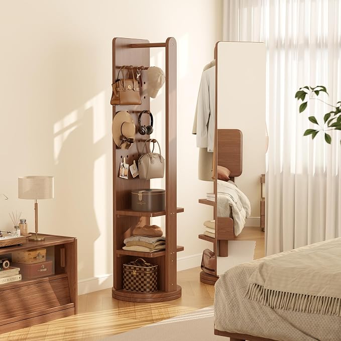 WoodsWhisper Full Length Mirror Coat Rack Solid Wood Floor Mirror 66"x12" Full - Image 4