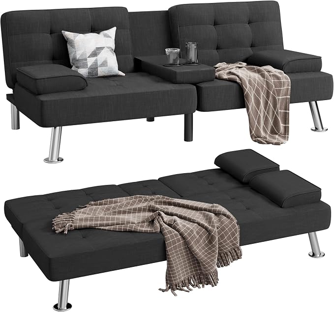Shahoo Modern Linen Upholstered Convertible Folding Futon Sofa Bed - Image 5