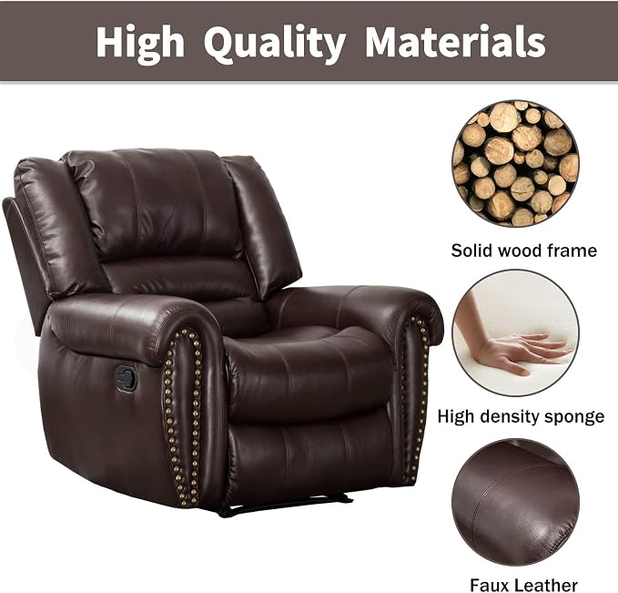 CANMOV Leather Recliner Chair Set of 2, Classic and Traditional Manual Recliner - Image 4