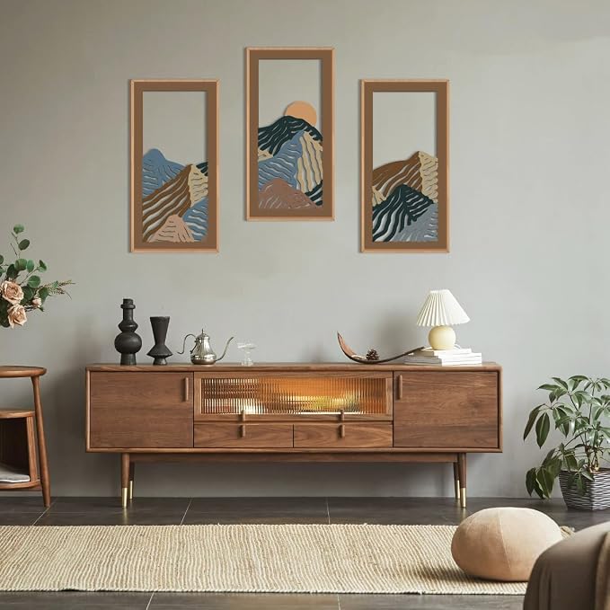 IARTTOP Abstract Mountain Wood Framed Wall Art 8x16 Inch Set of 3 Textured - Image 6
