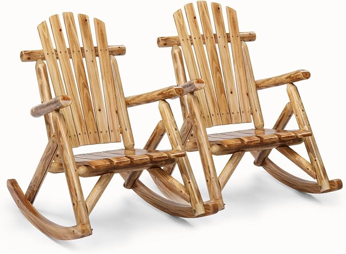 Outvita Wooden Rocking Chair Set of 2, Fir Log Adirondack Rocker, Outdoor Wood by Outvita