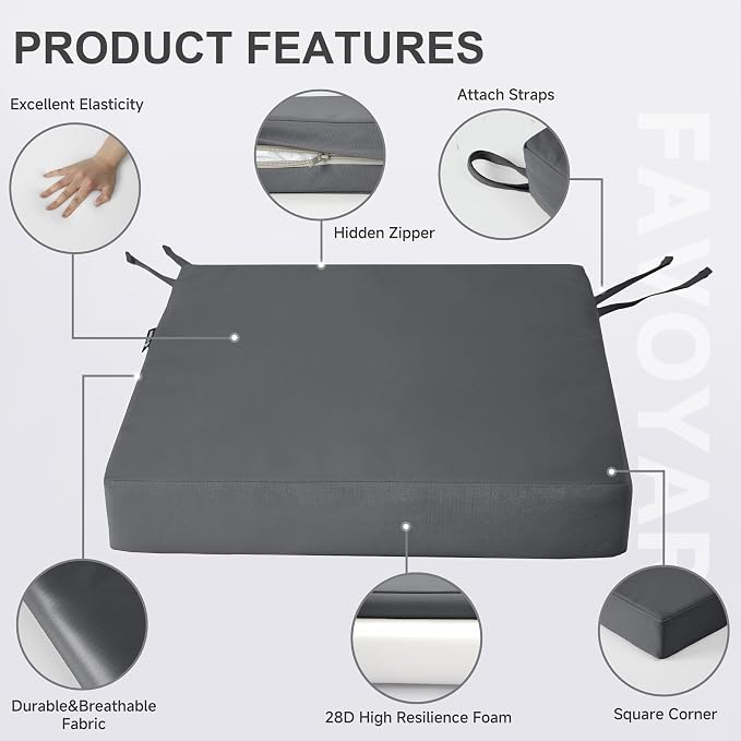Favoyard Patio Chair Cushions 20 x 20 x 3 Inch Waterproof Outdoor Seat Cushions - Image 6