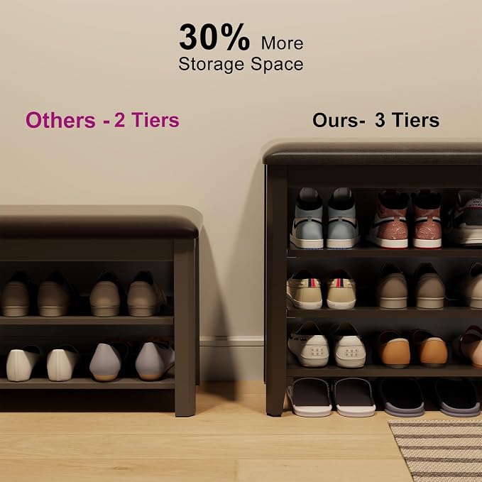 AQIMUELE Shoe Bench with Leather Cushion, 3 Tiers Shoe Storage Bench Height - Image 6