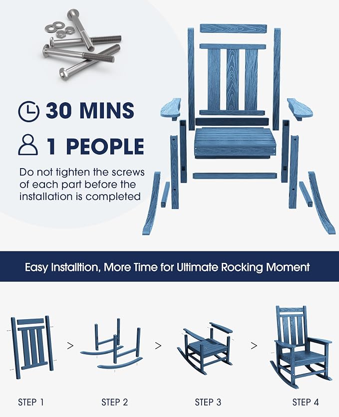 KINGYES Oversized Outdoor Rocking Chair Set of 2, All-Weather Patio Rocking - Image 7
