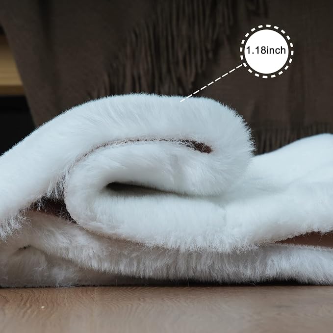 Ghouse Faux Rabbit Fur Round Rug 8ft White Round Rugs - Image 4
