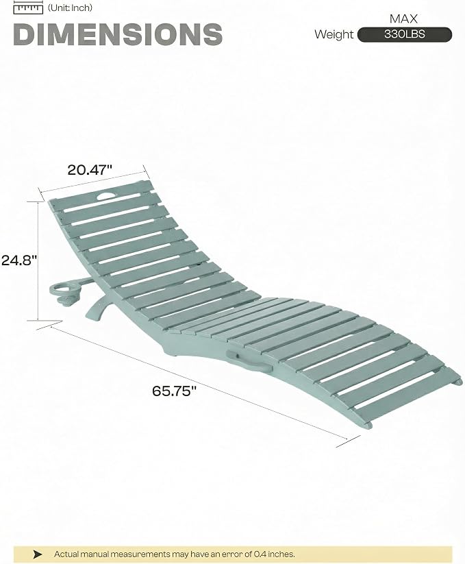 Folding HDPE Pool Lounge Chairs Set of 4, Pre-Assembled Outdoor Chaise Lounge - Image 2