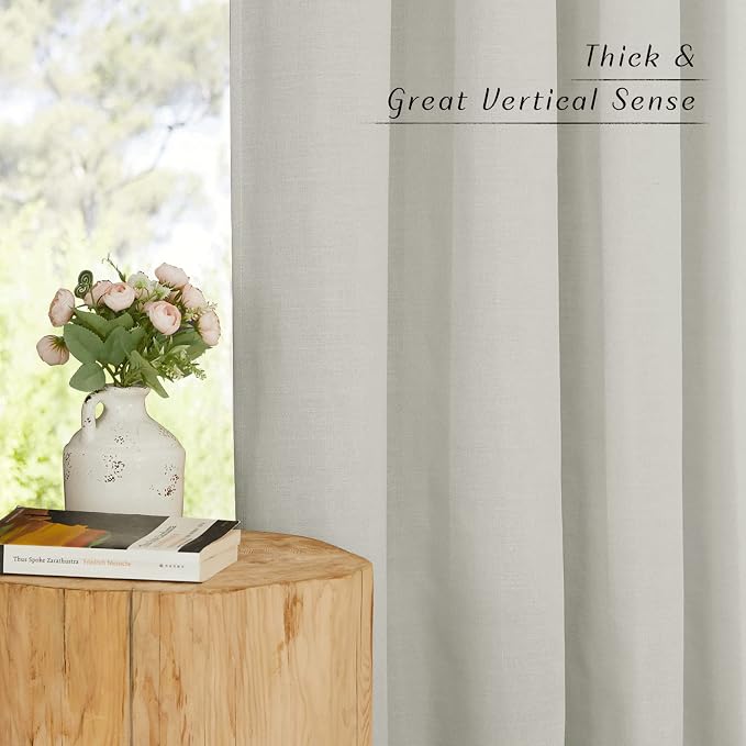 NICETOWN Linen Flax Semi Sheer Curtains 94" Length, Grommet Window Treatments - Image 3
