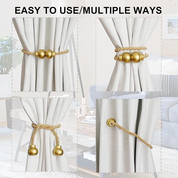 6 Pack Magnetic Curtain Tiebacks Modern Handmade Rope Curtain Tie Backs - Image 4
