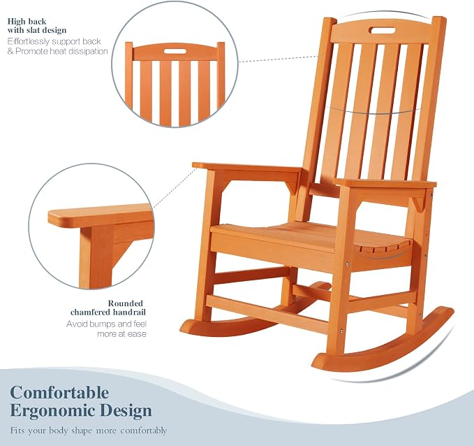 Psilvam Oversized Outdoor Rocking Chair Set of 2, HDPE Porch Rocker - Image 5