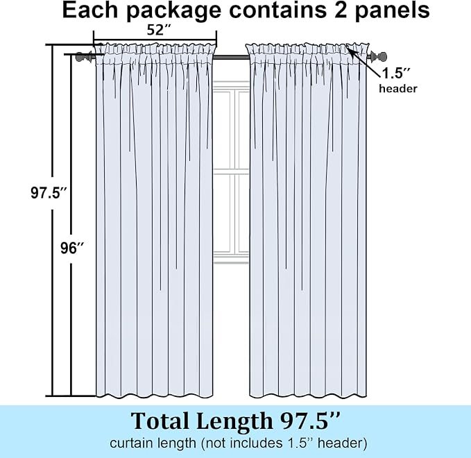 Simplebrand Semi Sheer Ivory Curtains 96 Inches Long 2 Panels, Light Filtering - Image 2