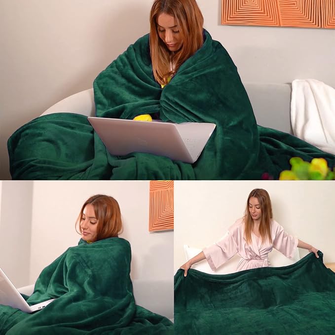 JIAHANNHA Fleece Blanket King Size Green 108 by 90 Inches Blankets - Image 3