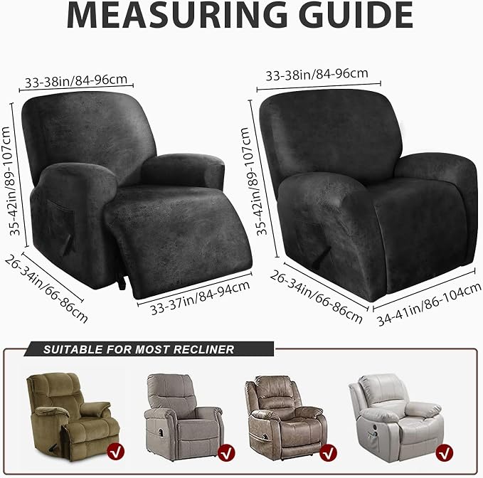 ANARACHON Recliner Chair Covers Leather Like, 4 Pieces Recliner Cover - Image 3