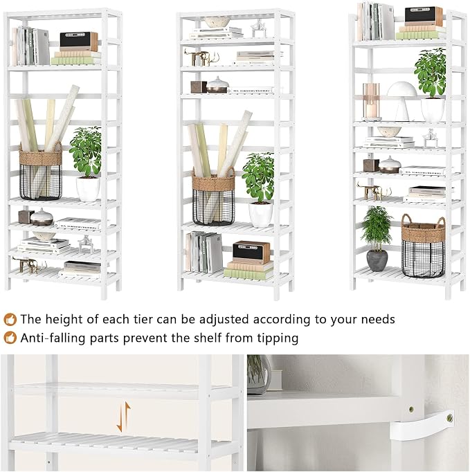 Homykic 6-Tier Bamboo Bookshelves and Bookcases, Adjustable 63.4”Tall Shallow - Image 5
