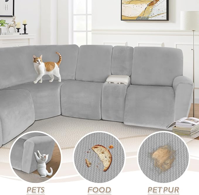 Arfntevss Sectional Recliner Couch Covers Velvet Washable Corner Sectional Sofa - Image 7
