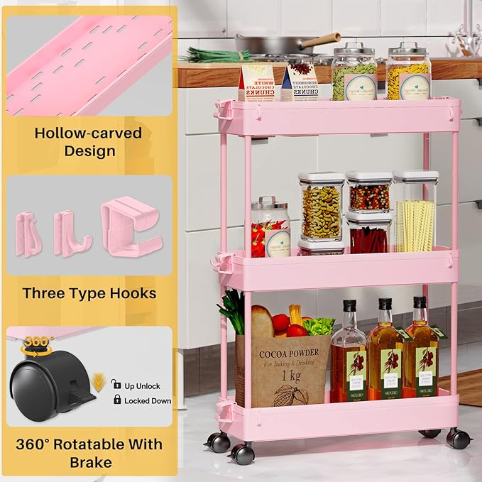 SPACEKEEPER Slim Rolling Storage Cart, 3 Tier Bathroom Organizer Utility Cart - Image 2