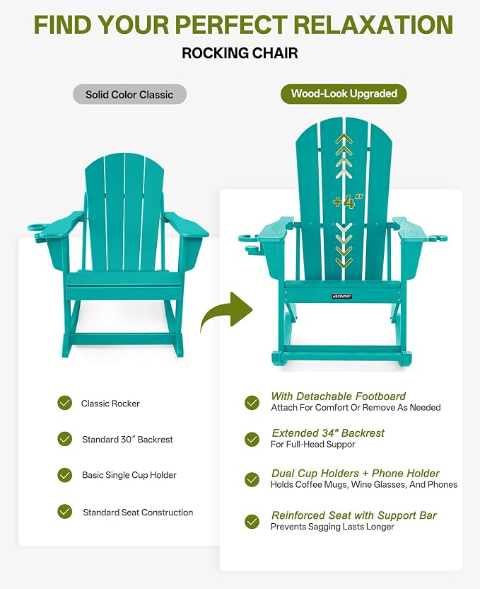 Outdoor Oversized Adirondack Rocking Chairs, All Weather HDPE Patio Rocking - Image 7
