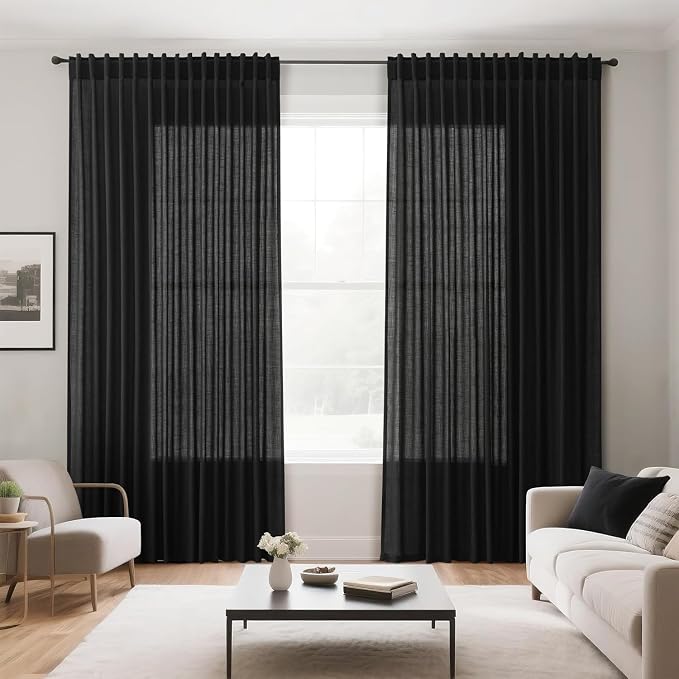 Black Linen Curtains 84 inches Long 2 Panels - Image 8