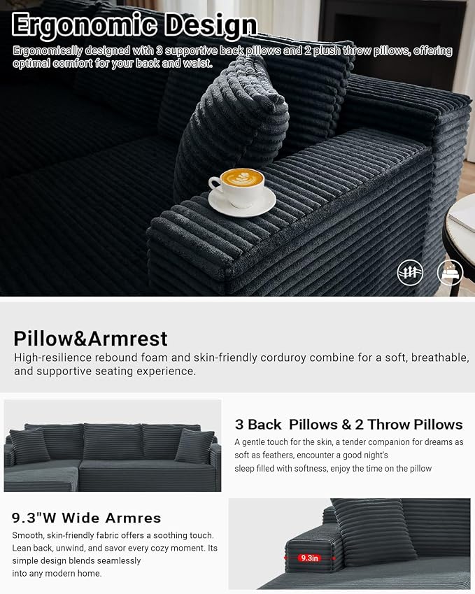 105 Inch Cloud Sectional Couch, Modern Modular Sectional Sofa - Image 6