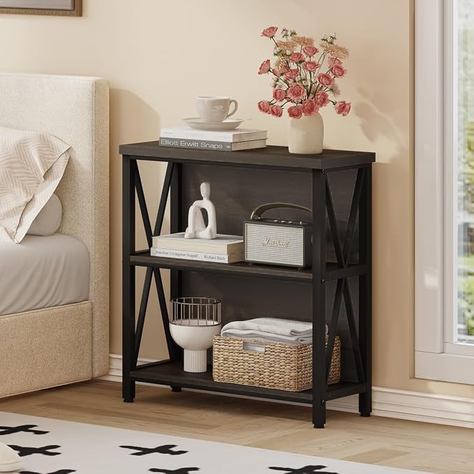 FATORRI Rustic Small Bookshelf for Small Space, Industrial Short Wood Bookcase - Image 5