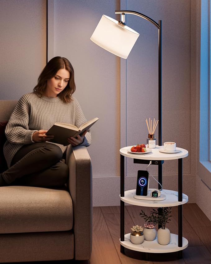Round Side Table with Lamp and USB Ports, 3-Tier Small End Table - Image 2