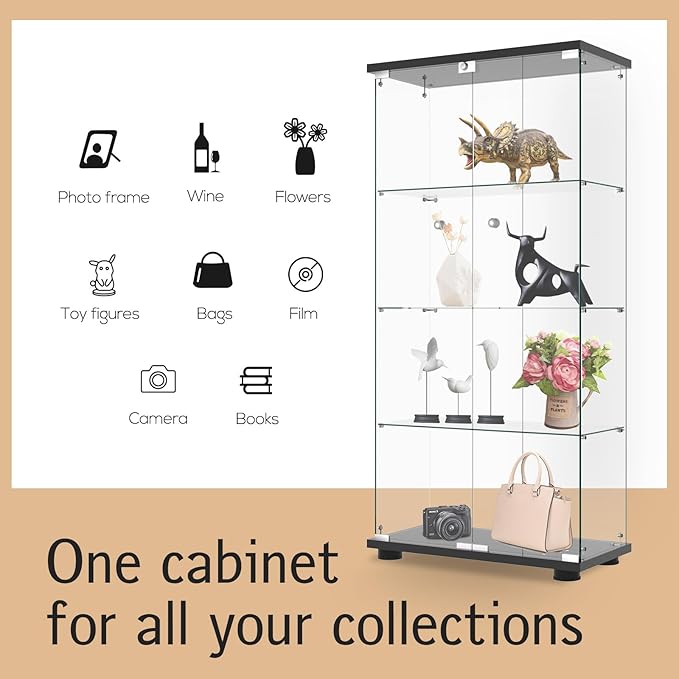 Display Cabinet with Glass Door and Lock, 4-Shelf Fast Installation in 30 Mins - Image 3
