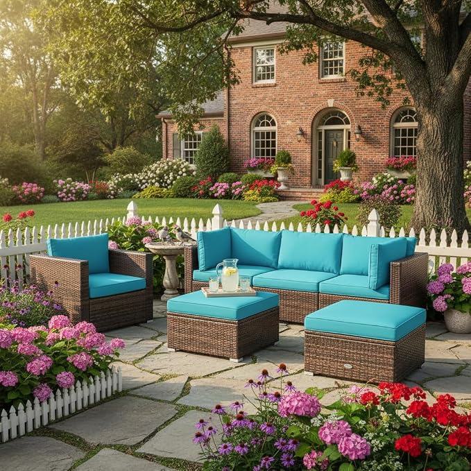 Tangkula 6 Pieces Wicker Patio Furniture Set, PE Rattan Outdoor Sectional - Image 2
