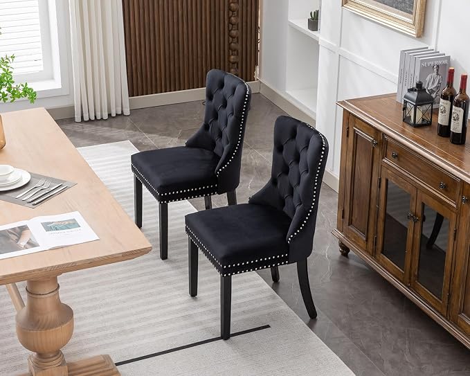 KCC Velvet Dining Chairs Set of 2, Upholstered High-end Tufted Dining Room Chair - Image 2