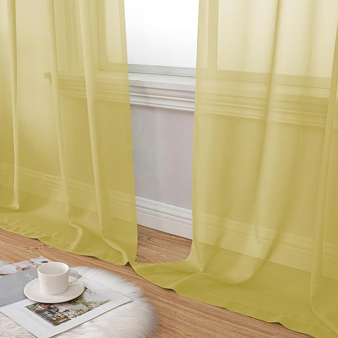 Aiyufeng Yellow Sheer Curtains 63 Inches Long 2 Panels Set, Semi Transparent - Image 6