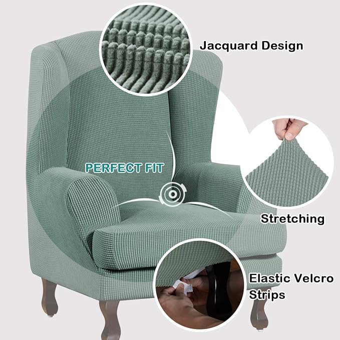 Turquoize Wingback Chair Covers 2 Piece Wing Chair Slipcover Stretch Slipcovers - Image 3