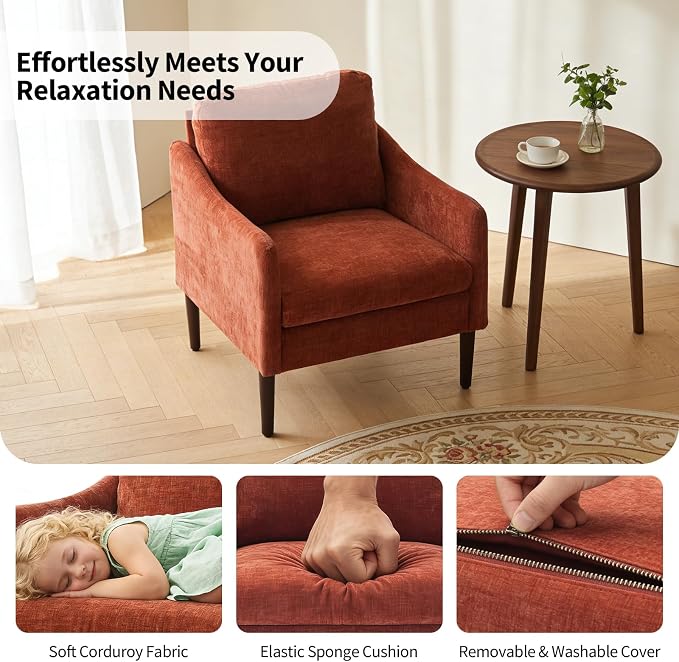 Mid Century Modern Accent Chair, Chenille Fabric Armchair - Image 7