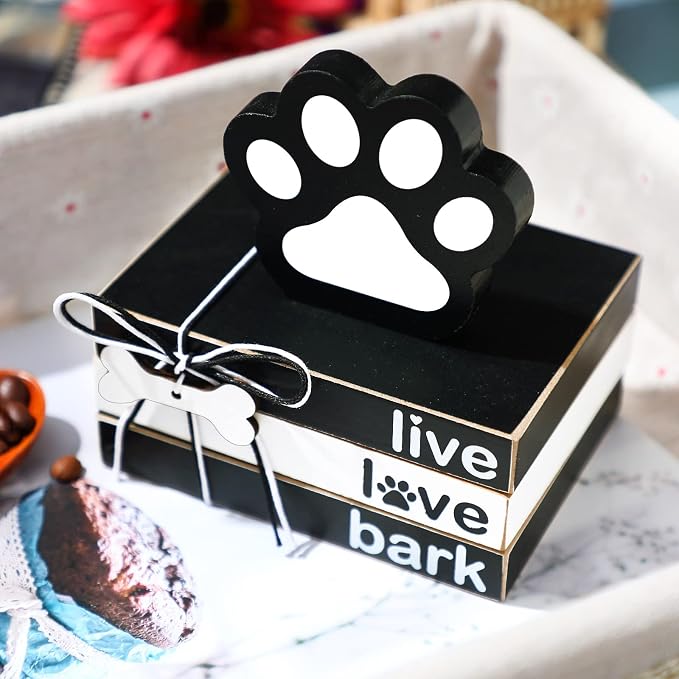 Pinkunn 4 Pcs Dog Paw Tiered Tray Decor Paw Wooden Book Block - Image 2