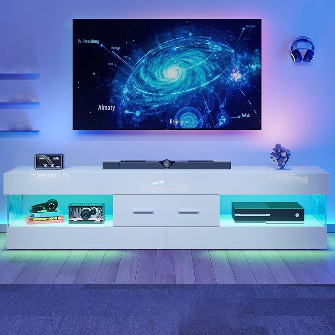 Bestier 67" Modern TV Stand for TVs up to 75 Inch, High Gloss LED Entertainment by Bestier