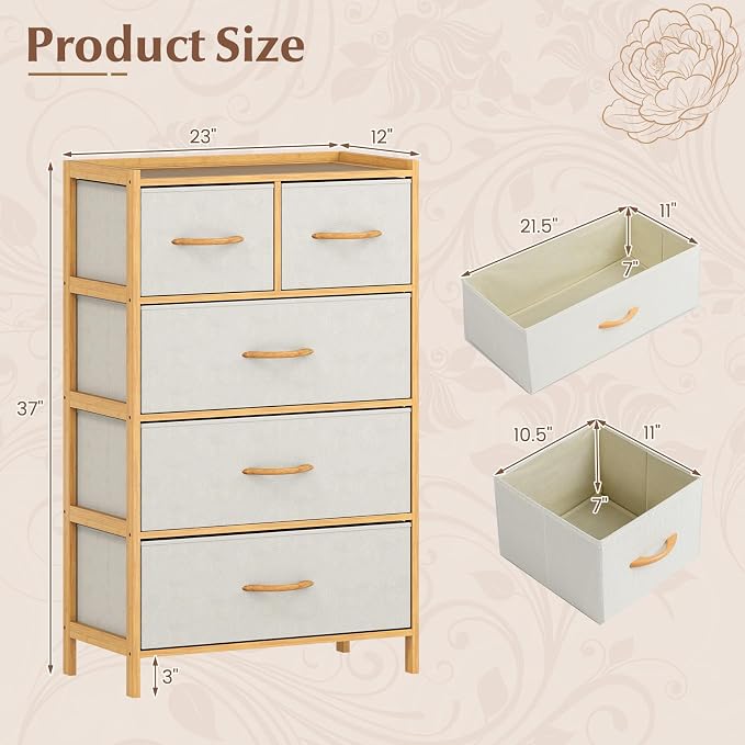 Giantex 5-Drawer Dresser for Bedroom, Bamboo Storage Tower - Image 3