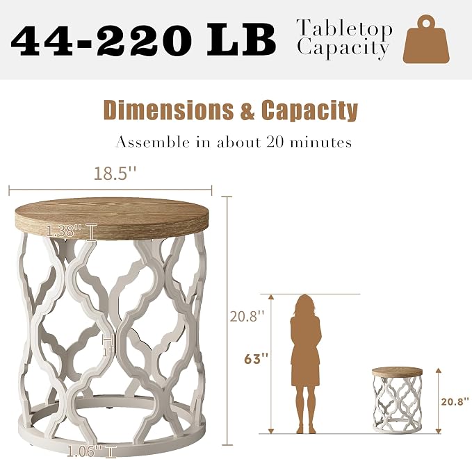 karlott Farmhouse End Table, 18.5'' French Country Round Side Table, Distressed - Image 2