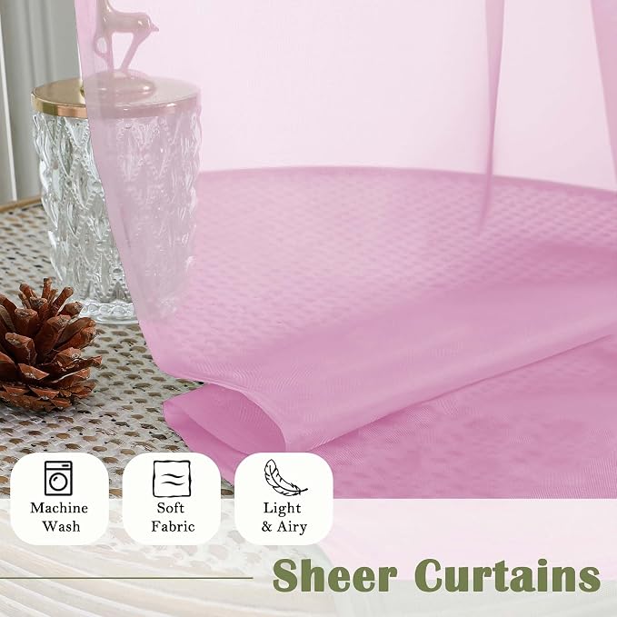 Lecloud Light Pink Sheer Curtains 120 Inches Long 2 Pcs, Solid Voile Light - Image 8