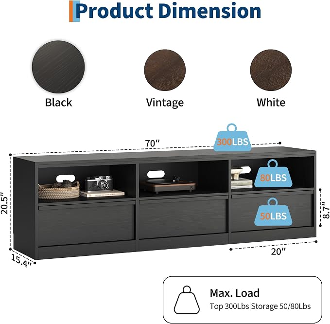 GarveeHome 70 in TV Stand for TVs up to 85 in, Mid Century Modern Entertainment - Image 7