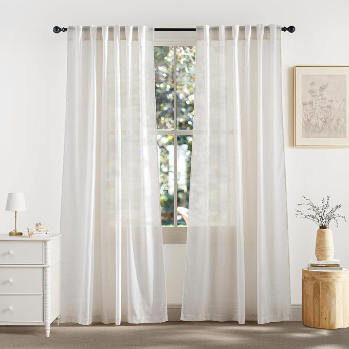 RYB HOME Sheer Curtains 84 inches Long Linen Blend Light & Airy Vertical by RYBHOME