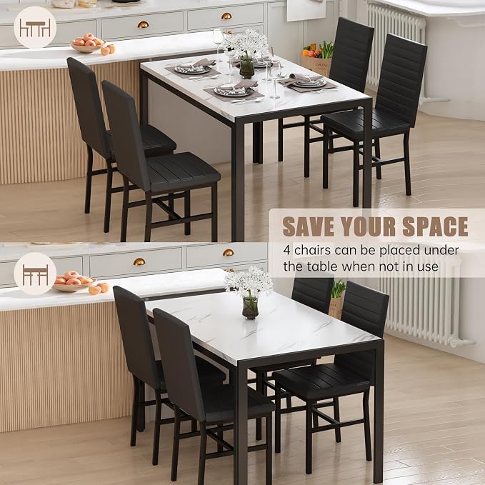 Recaceik Dining Table Set for 4, Modern 5 Piece Dining Table Set Faux Marble - Image 7