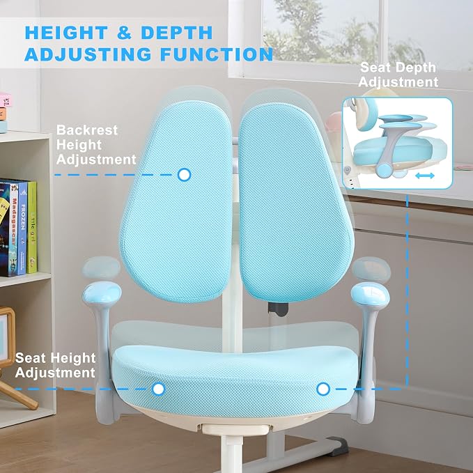 ERIYA Kids Desk Chair, Ergonomic Chair: Height-Adjustable, Double Back Support - Image 5