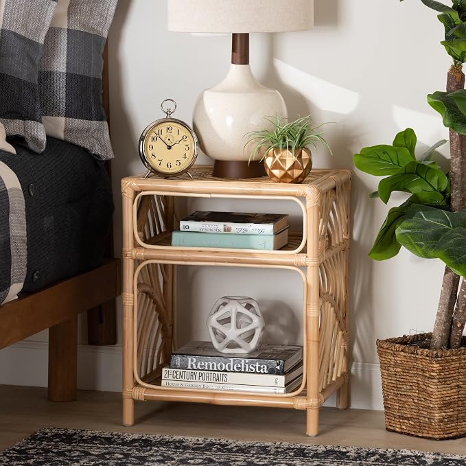 bali & pari Baara Modern Bohemian Natural Rattan Nightstand - Image 2