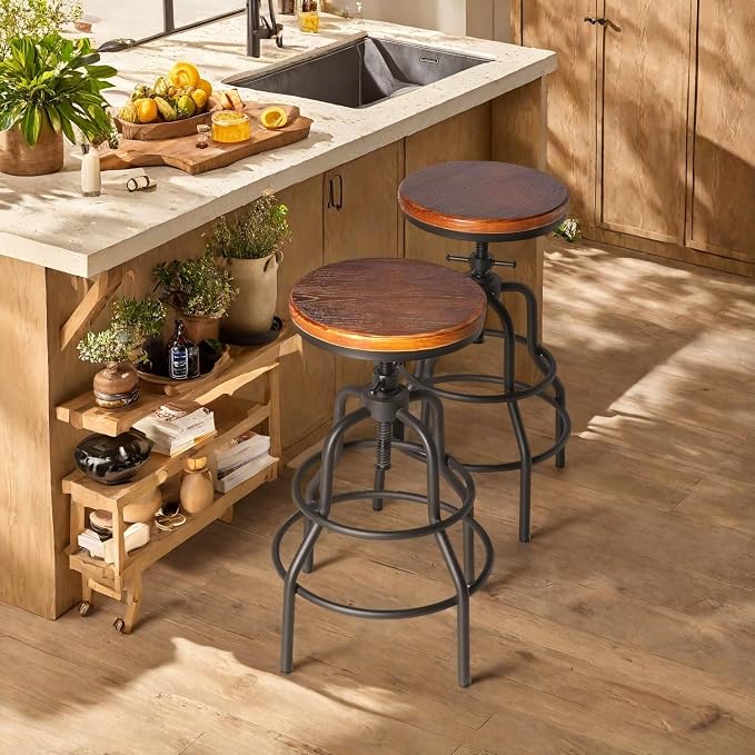 Industrial Vintage Counter Stool, Kitchen Counter Height Adjustable Swivel Chair - Image 6