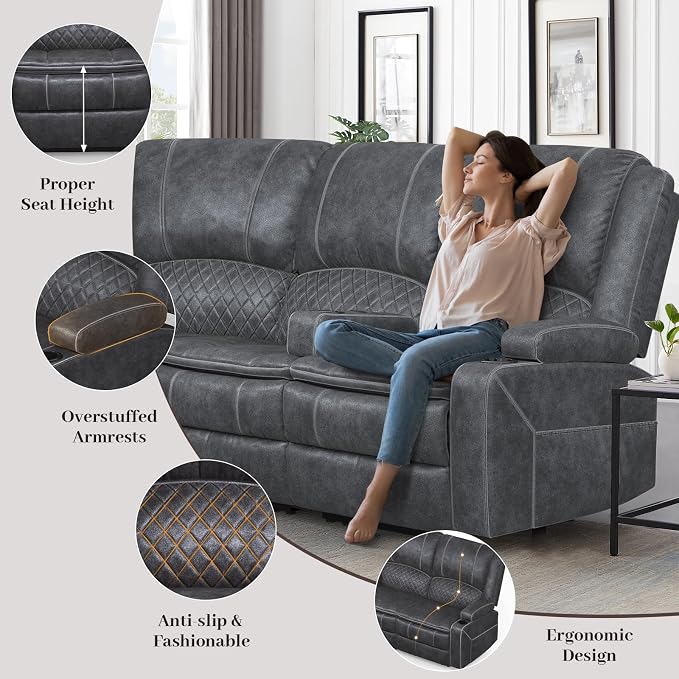 Yolsali Manual Reclining Sectional Sofa Set, 4 Seats Soft Dutch Velvet Recliner - Image 6