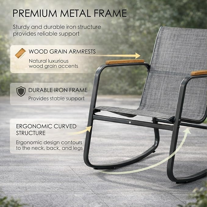 Kozyard 3-Piece Rocking Chair Set, Outdoor Rocking Textilene Bistro Set - Image 4